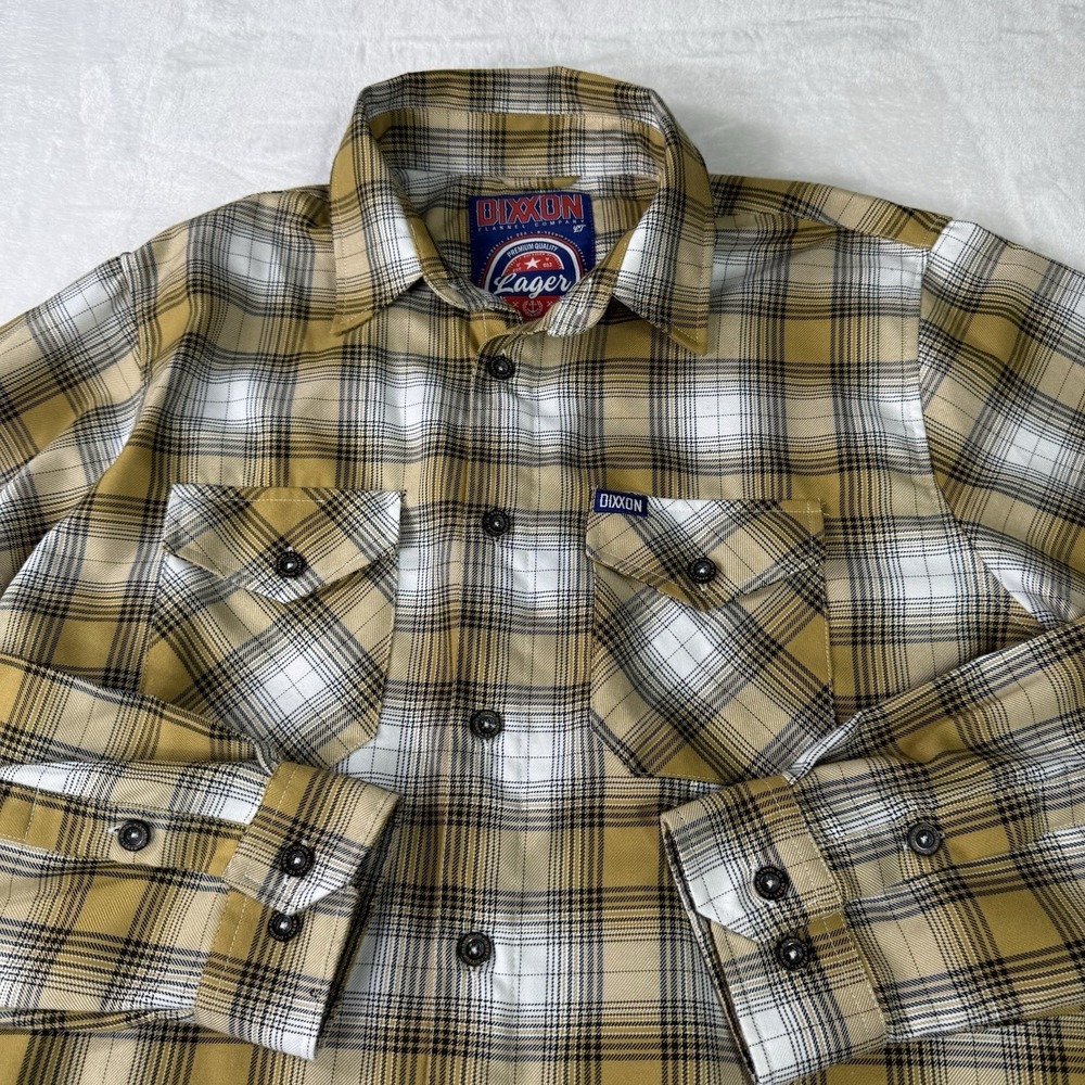 DIXXON Flannel Large Men Size‎ LT Beige Plaid Button Down Biker Brew